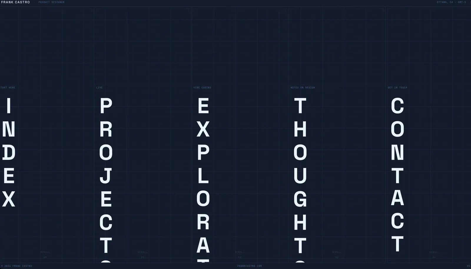 The original single-page portfolio, five scrolling columns